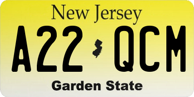 NJ license plate A22QCM