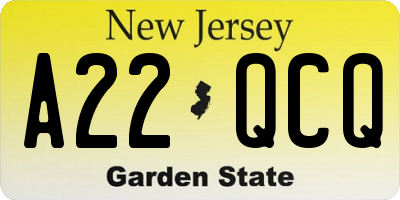 NJ license plate A22QCQ