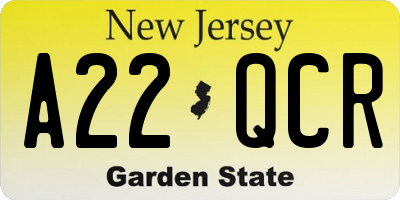 NJ license plate A22QCR