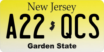 NJ license plate A22QCS