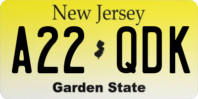 NJ license plate A22QDK