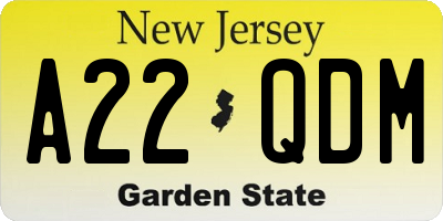 NJ license plate A22QDM