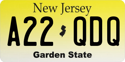 NJ license plate A22QDQ