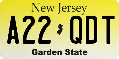 NJ license plate A22QDT