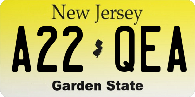 NJ license plate A22QEA