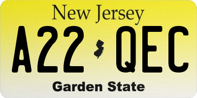 NJ license plate A22QEC