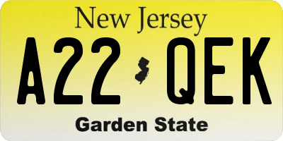NJ license plate A22QEK