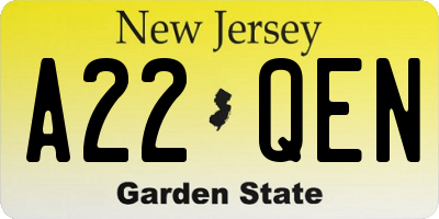 NJ license plate A22QEN