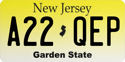 NJ license plate A22QEP