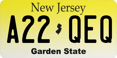 NJ license plate A22QEQ