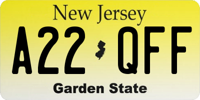 NJ license plate A22QFF