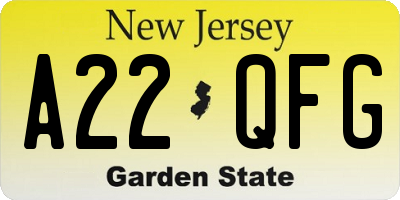 NJ license plate A22QFG