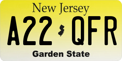 NJ license plate A22QFR
