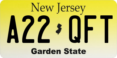 NJ license plate A22QFT
