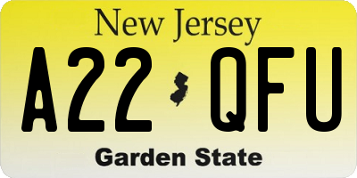 NJ license plate A22QFU