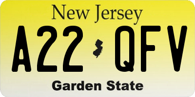 NJ license plate A22QFV