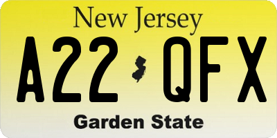 NJ license plate A22QFX