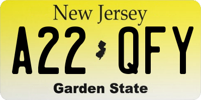 NJ license plate A22QFY
