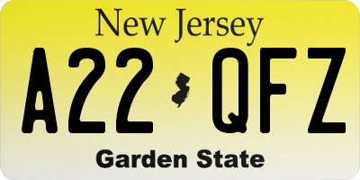 NJ license plate A22QFZ