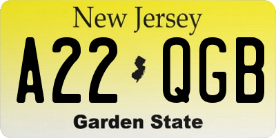 NJ license plate A22QGB