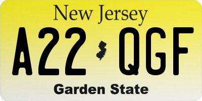 NJ license plate A22QGF