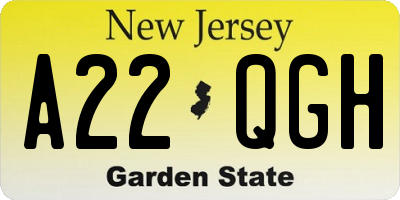 NJ license plate A22QGH