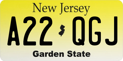 NJ license plate A22QGJ