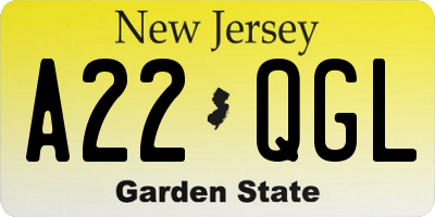 NJ license plate A22QGL