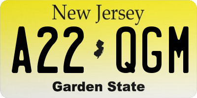 NJ license plate A22QGM