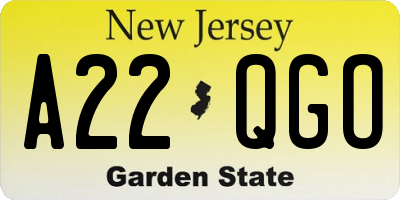 NJ license plate A22QGO