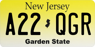 NJ license plate A22QGR