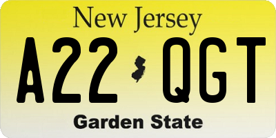 NJ license plate A22QGT