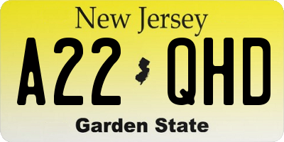 NJ license plate A22QHD