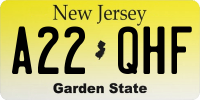 NJ license plate A22QHF
