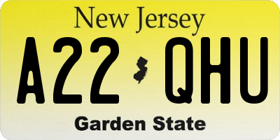 NJ license plate A22QHU