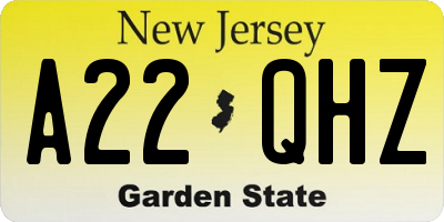 NJ license plate A22QHZ