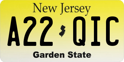 NJ license plate A22QIC