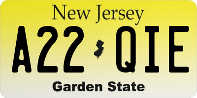 NJ license plate A22QIE