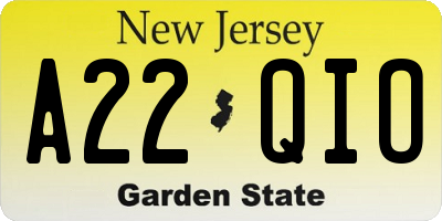 NJ license plate A22QIO