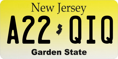 NJ license plate A22QIQ