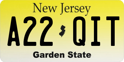 NJ license plate A22QIT