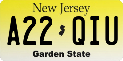 NJ license plate A22QIU