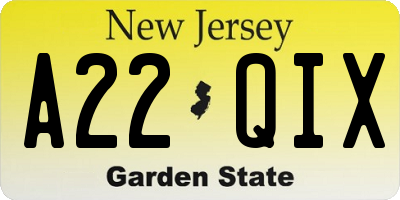 NJ license plate A22QIX