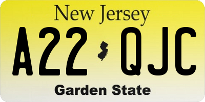NJ license plate A22QJC