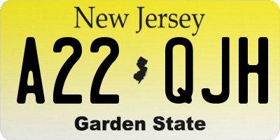 NJ license plate A22QJH