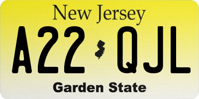 NJ license plate A22QJL