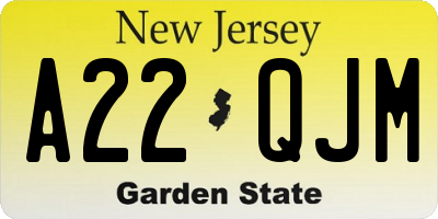 NJ license plate A22QJM