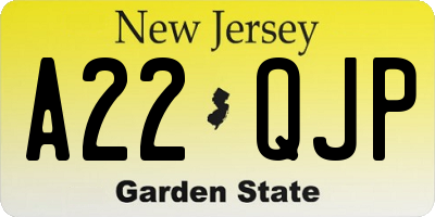 NJ license plate A22QJP