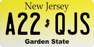 NJ license plate A22QJS
