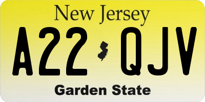 NJ license plate A22QJV